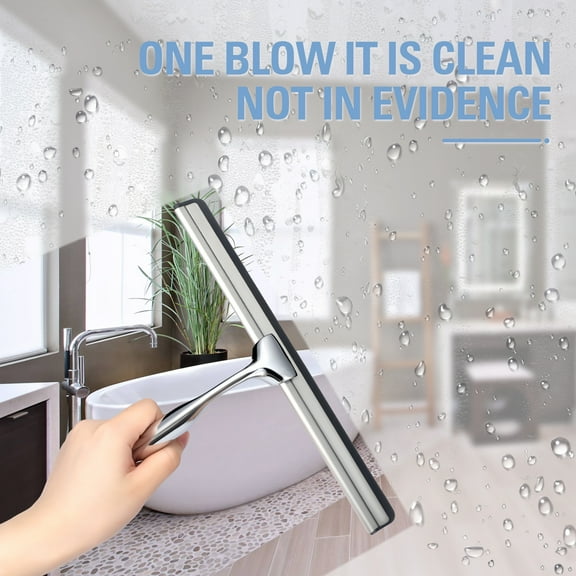FLONOZZ Shower Squeegee,Stainless Steel Silver Glass Doors Window Squeegee-10 inches