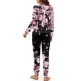 thumbnail image 3 of SCRAWLGOD Cherry Blossom Pajamas Sets for Women Soft Long Sleeve Sleepwear Set of 2 Pjs Crewneck Pj for Women Fall Breathable Ladies Pajama Sets Size M, 3 of 7