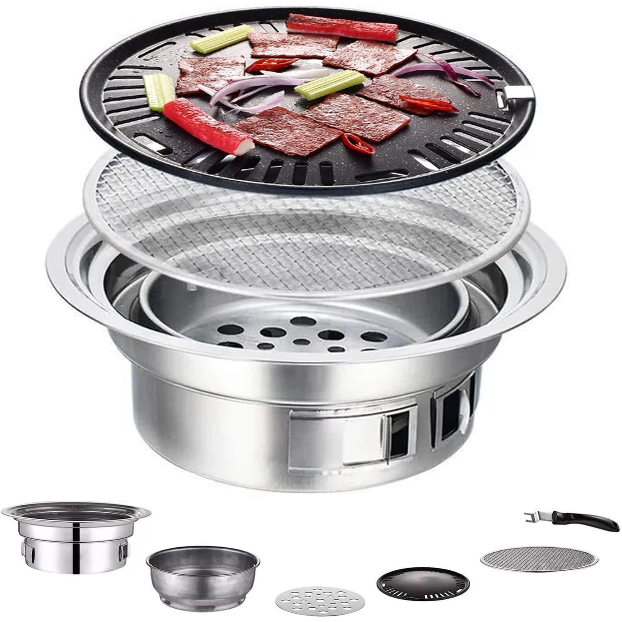 Charcoal Barbecue Grill, 15.7 Inches Non-Stick Household Korean BBQ Grill Stove Tabletop Charcoal Stove for Party Outdoor Camping