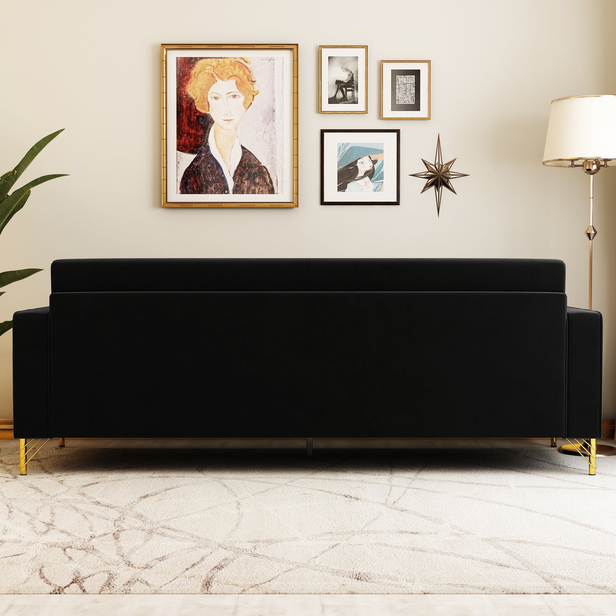 YYAo Convertible Sectional Sofa Couch, Modern Velvet Futon with Reversible Chaise for Living Room, Apartment and Small Space, Black YYAo Convertible Sectional Sofa Couch, Modern Velvet Futon with Reversible Chaise for Living Room, Apartment and Small Space, Black