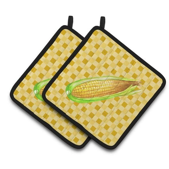 Corn on Basketweave Pair of Pot Holders