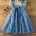 thumbnail image 5 of FINALGANG Girls Kids Sequin Tulle Dress Ruffle Spaghetti Straps Square Neck Flowy Skirt Princess Party Dress For Party Daily Wear Blue 7-8 Years, 5 of 9