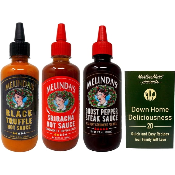 Melinda's Hot Sauce - Sriracha, Ghost Pepper Steak, Black Truffle Hot Sauce - 3 Pack | MerlinsMart Zine |