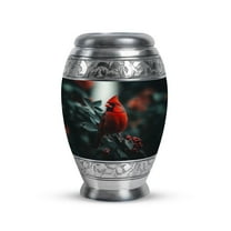 JAGASY Red Cardinal Small Memorial Urn - Black Tiny Urn for Ashes Adult Male & Female - Red Berry Leaf Decorative Urns for Father - Keepsake Funeral Urns for Mom - (3 Inch)