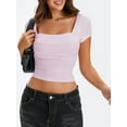 thumbnail image 6 of Michellecmm  Women's Ruched Cropped Tops Solid Short Sleeve Square Neck T-Shirt, 6 of 9