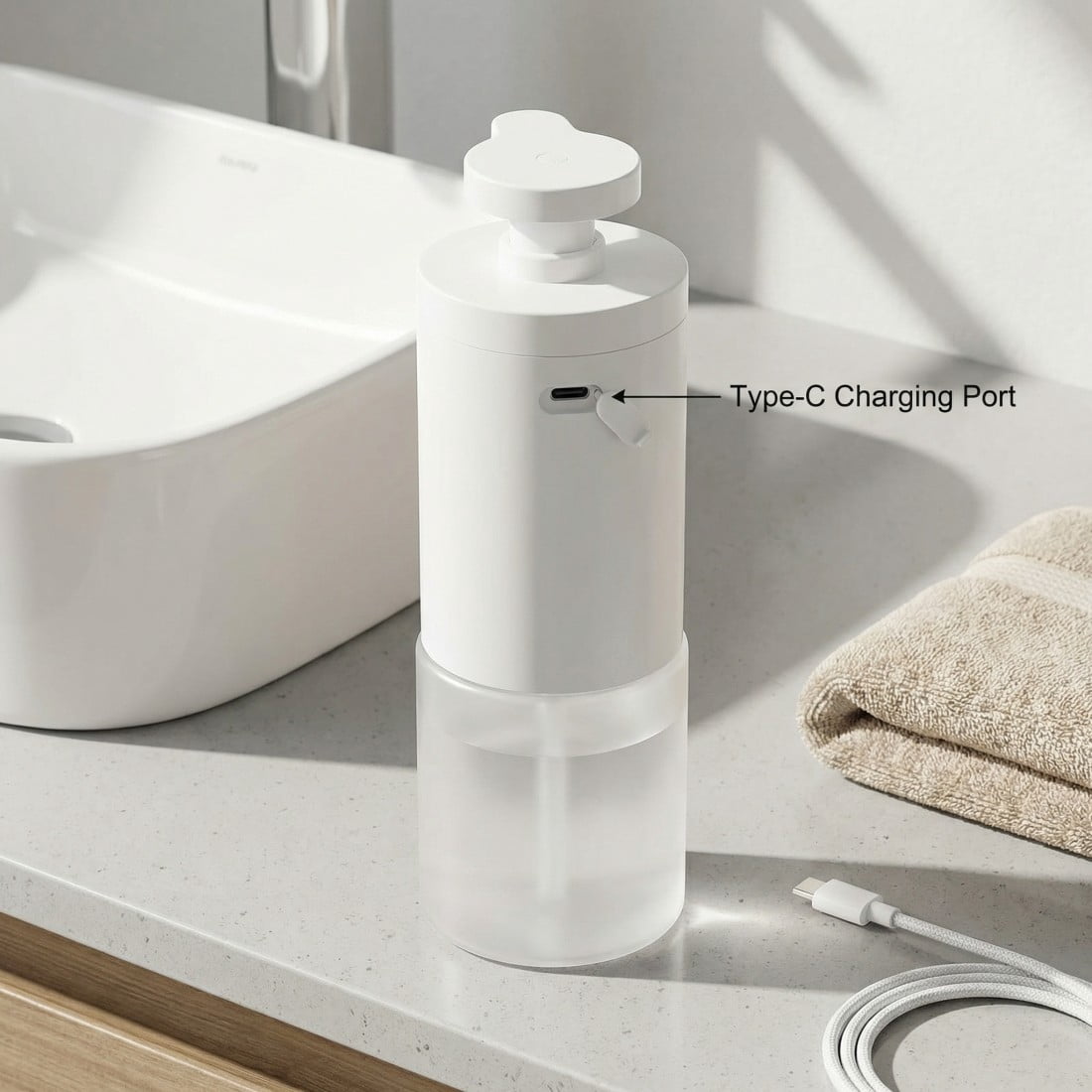 Automatic Foaming Dispenser - 305ML Capacity , 2 Adjustable Dual Mode, IPX6 Waterproof, Rechargeable Electric Soap Pump for Bathroom, Kitchen
