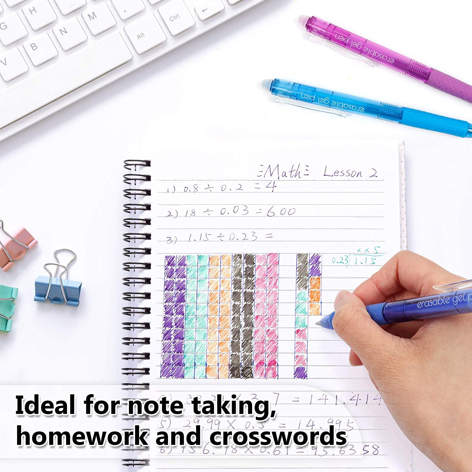 22 Colors Retractable Erasable Gel Pens Clicker, Fine Point(0.7), Make Mistakes Disappear, Premium Comfort Grip for Drawing Writing Planner and Crossword Puzzles