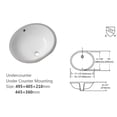 thumbnail image 2 of 19"x16" White Ceramic Oval Undermount Bathroom Sink with Overflow, 2 of 6