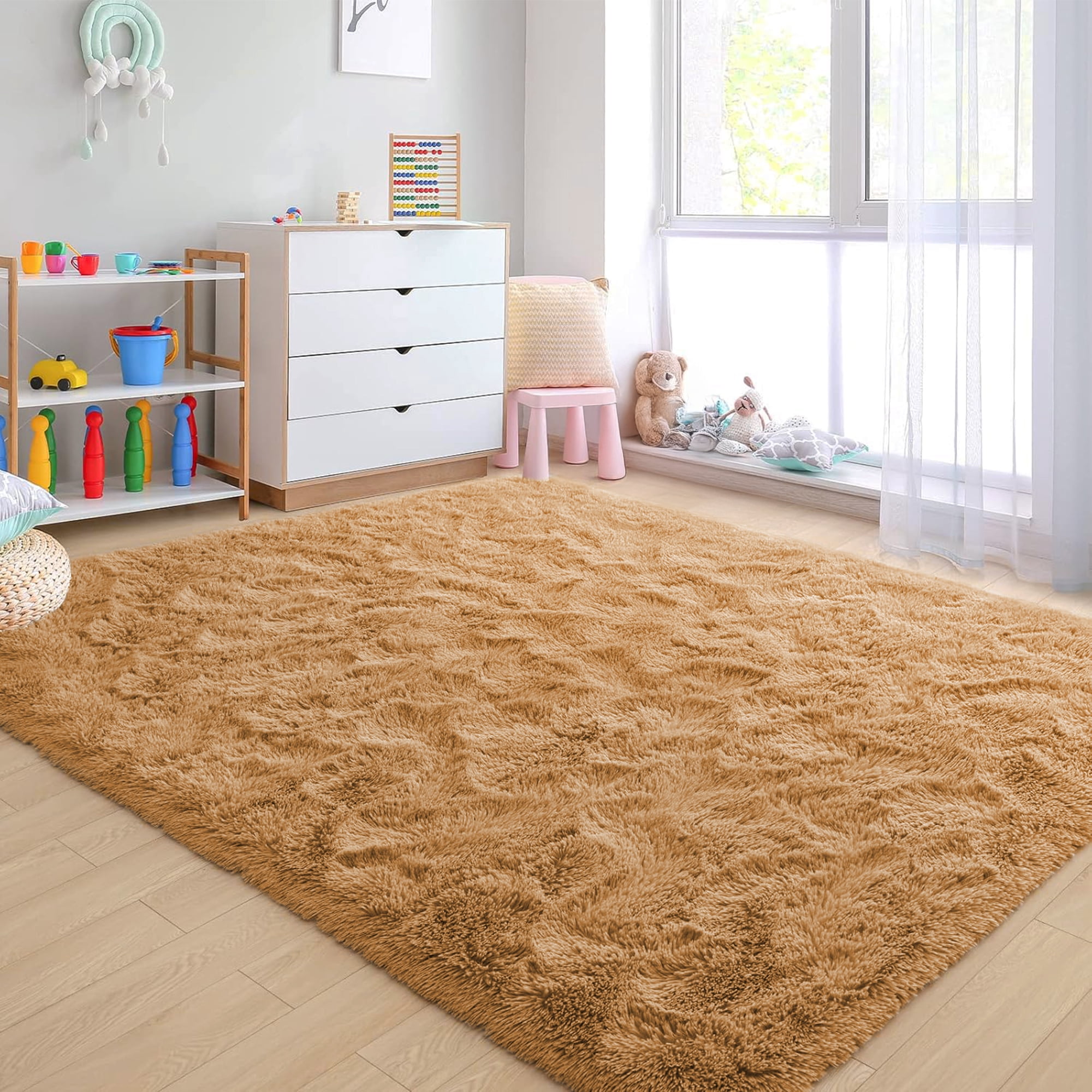 Nefoso Shag Area Rug, 8ft x 10ft Soft Fluffy Area Rugs for Living Room Bedroom Decor Carpet, Light Brown/Camel