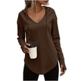 thumbnail image 3 of Tqcoqu Women's Waffle Knit Drawstring Hoodie,V Neck Thumb Hole Long Sleeve Casual Tops,2026 Spring Fall Trendy Clothes,Brown Women's S-XXL, 3 of 9