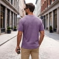 thumbnail image 4 of GrmtClth Men's Textured Knit Henley Shirt Short Sleeve Notch Neck Casual Top Soft Breathable Daily Wear Work Hiking Outdoor Activities Tee Light Purple XL, 4 of 5