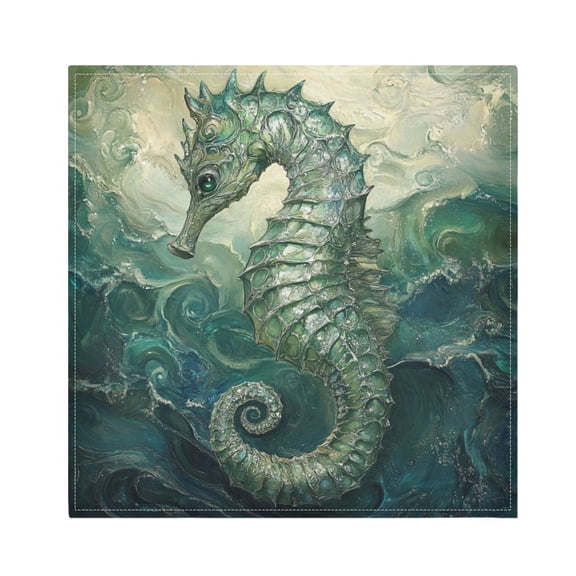 WOBOGO Green Seahorse Cloth Napkins 1 Piece Soft Elegant Touch Durable Absorbent Quick Drying for Elegant Dining