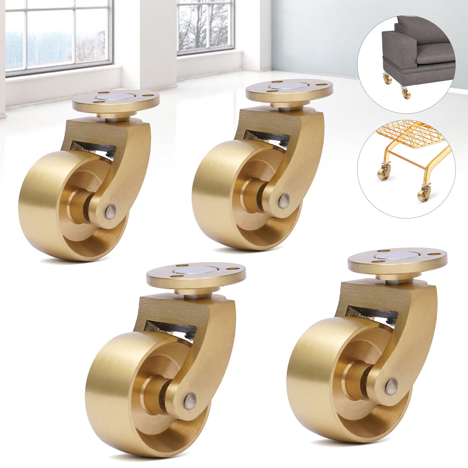 4 Pack Heavy Duty Swivel Caster Wheels Brass Base 360-Degree Rotation Caster Antique Brass Ball Swivel Wheels Caster for Furnitures Swivel Plate Brass Wheels