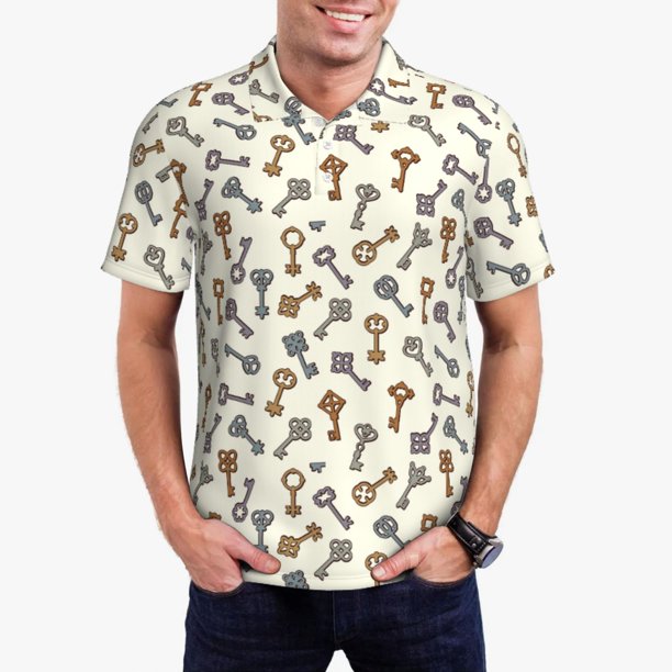 Balery Keys1 Camisa Polo de Hombre con Estampado, de Manga Corta y Tejido Medio, Camisa Tipo Golf Polo-XX-Large