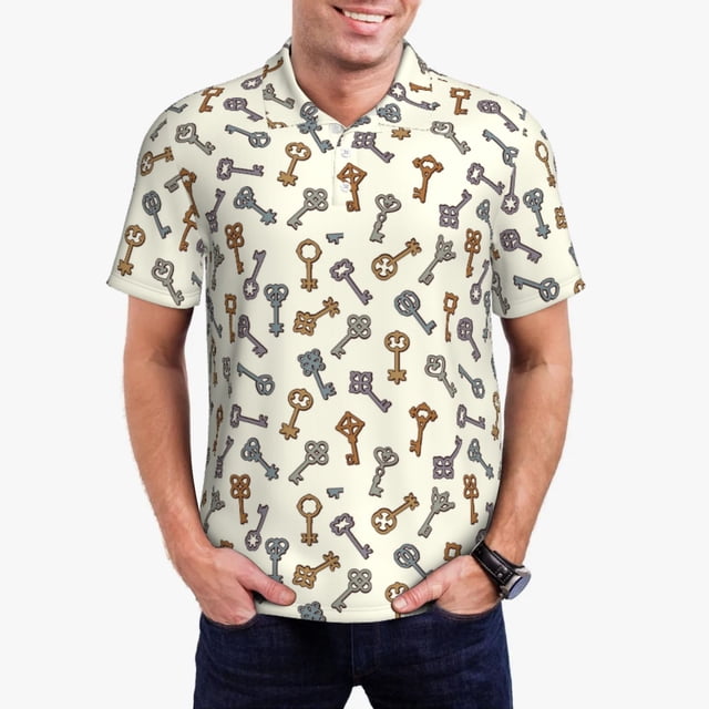 Fotbe Keys1 Camiseta Polo de Golf para Hombre con Estampado – Camisa Deportiva Transpirable con Cuello Abotonado-XX-Large