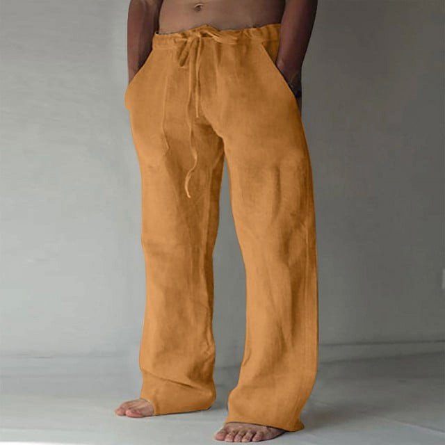 CHUANK Linen Clothing For Men Contemporary Comfortable Quality Soft Linen Solid Color Trousers With Pocket Drawstring Casual Pants