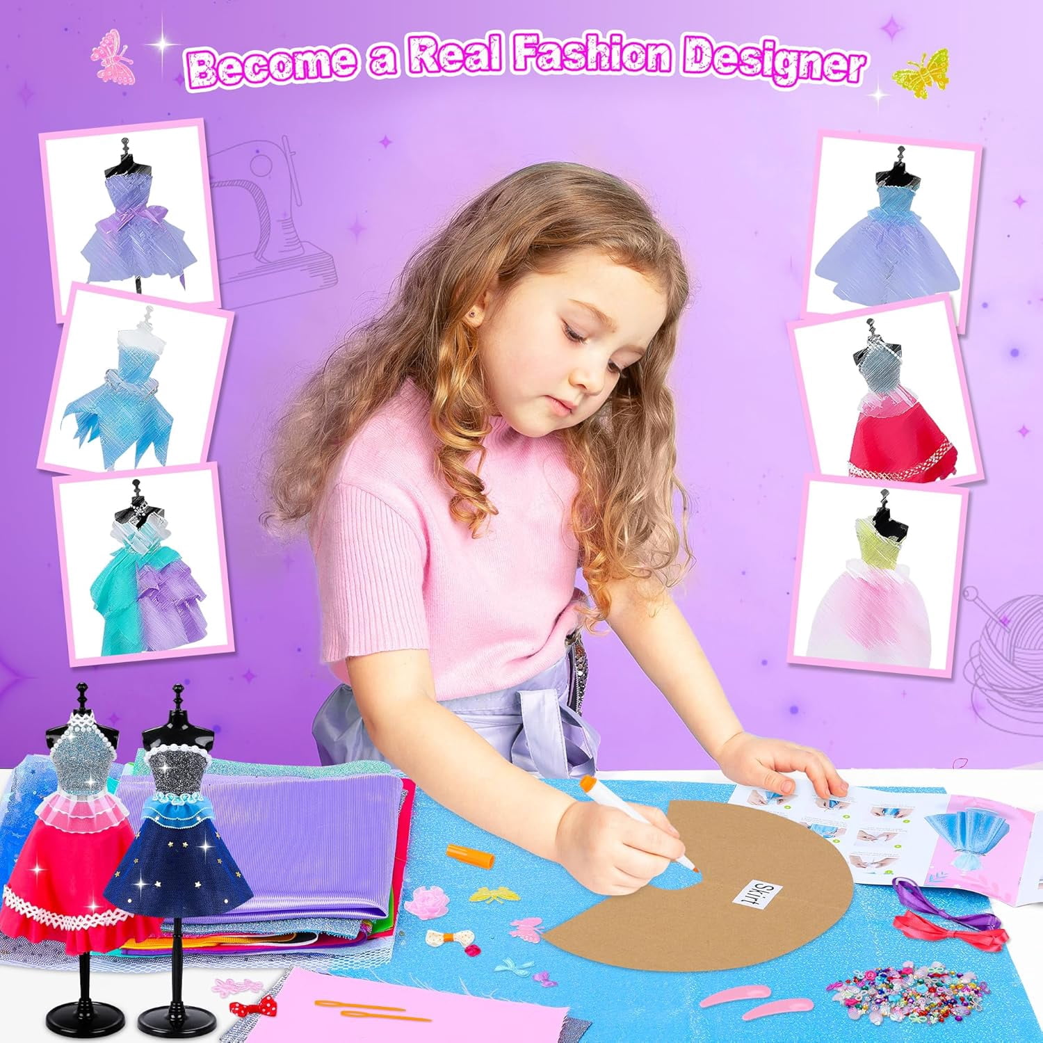 FSJZCC Fashion Designer Sewing Kit with 600+ Pieces, DIY Art & Craft Activity for Kids