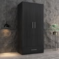 thumbnail image 2 of 2 Door Armoire Wardrobe Cabinet with Drawer for Bedroom Black, 2 of 3