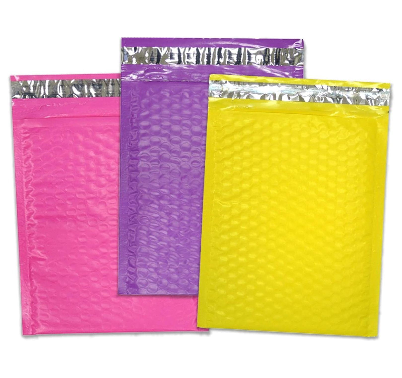 30 Pack 4x8, 6x10", 8x12, 10x15 Inch Hot Pink, Yellow, Purple Assorted Combo Padded Colored Bubble Mailers, Self Seal Mailing Shipping Envelope Bags