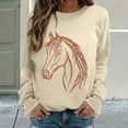 thumbnail image 4 of Long Sleeve Shirts for Women Hemlock Horse Print Sweatshirts for Women Riding Horse Lover Long Sleeve Crew Neck Pullover Tops Casual Loose Shirts Sweatshirt, 4 of 7