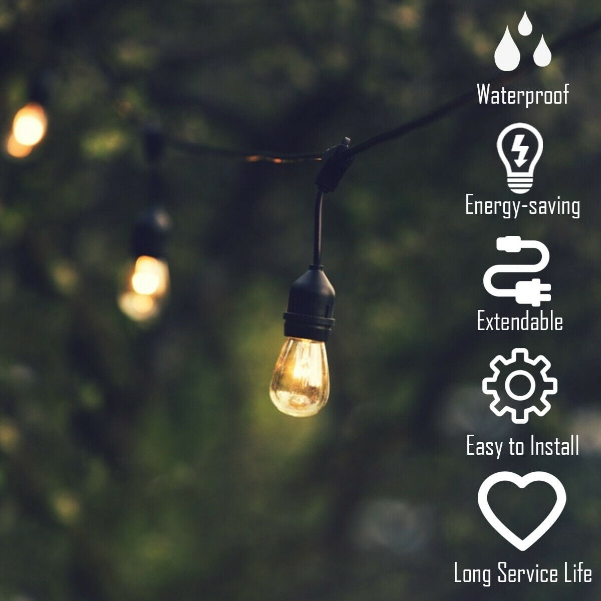 Outdoor String Lights 48ft 15 Bulbs Waterproof