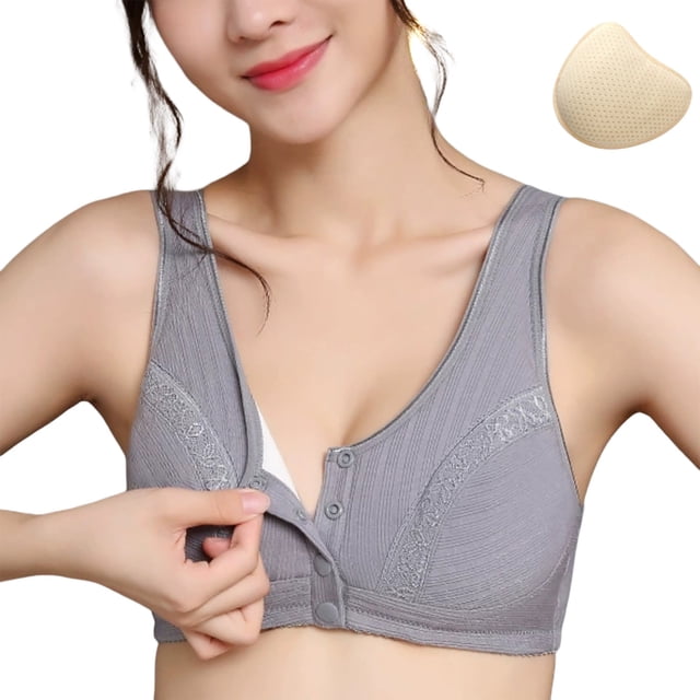 Arlun,Comfortable Wireless Breast Prosthesis(Left) Bras for Post Support Front Closure Design Soft Comfy Ideal for Everyday Wear Versatile and Stylish Option for Women Grey 36