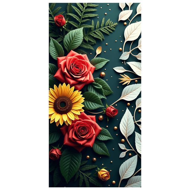 Floral Backdrop Banner with Roses Sunflowers and Leaves for Wedding Decoration Photography Party Background Romantic Event Decor Floral Arrangement