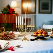 Sziqiqi Hanukkah Menorah Ornament 9 Branch Gold Plated Candle Holder Candle Stand Candlestick Chanukah Decorations Lights