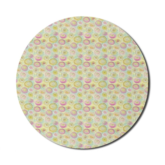 Abstract Mouse Pad for Computers, Continuous Pattern with Dreamy Buttercup Flower Petals Sketch, Round Non-Slip Thick Rubber Modern Gaming Mousepad, 8" Round, Multicolor, by Ambesonne