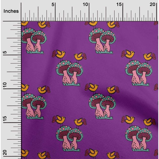 oneOone Georgette Viscose Fabric Bird & Mushroom Block Printed Craft Fabric BTY 42 Inch Wide