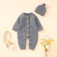 thumbnail image 6 of KAUOD Toddler Knit Jumpsuits with Hat Button down Crochet Ribbed Plain Sweater Rompers Baby Boys Thick Warm Bodysuits, 6 of 9
