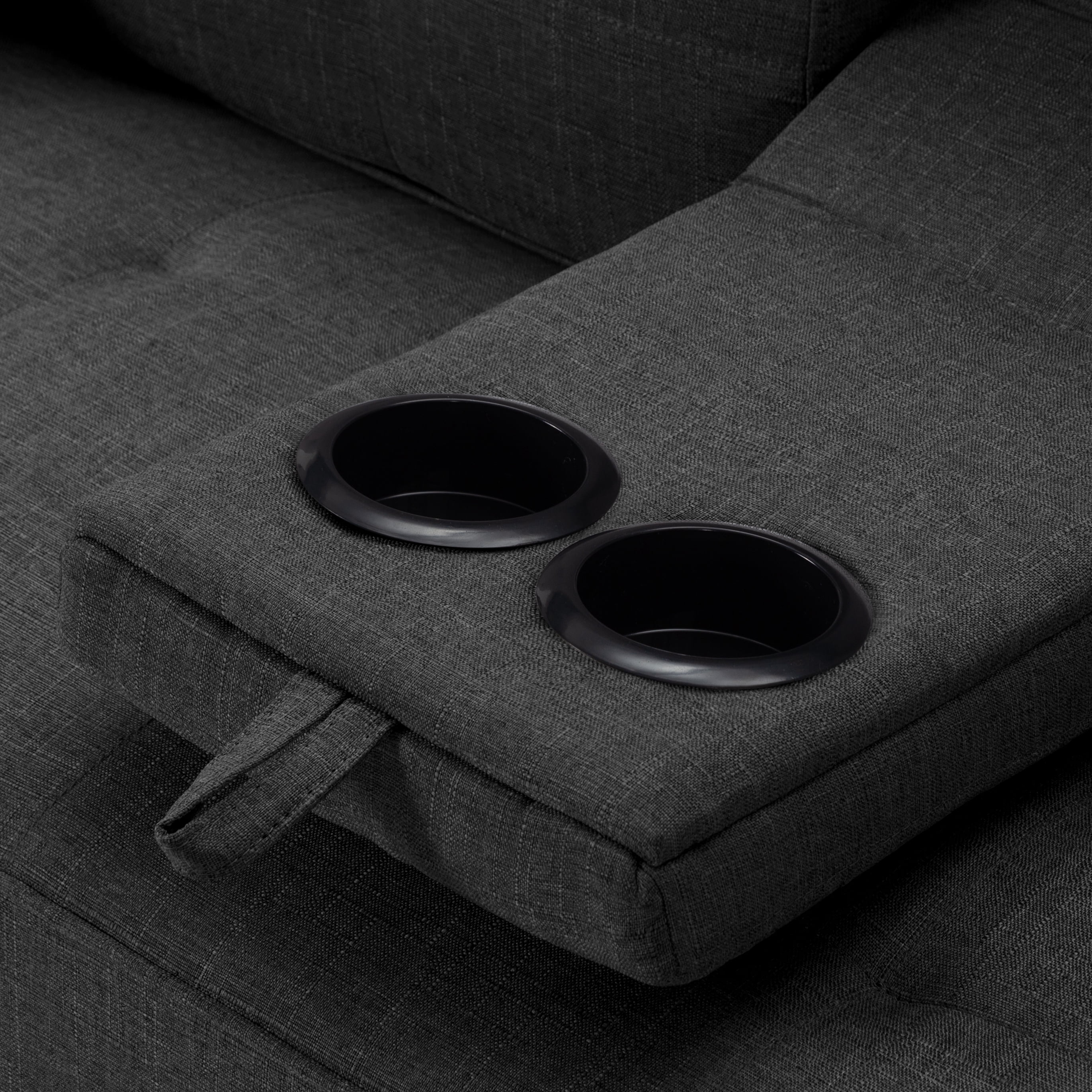 Gewnee 65.35" Futon Sofa Bed Metal Frame 5 Adjustable Positions Cup Holders Storage Pocket Office Apartment Dark Grey