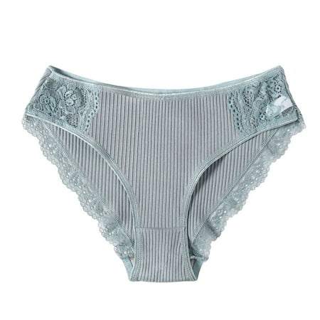 

Women s Lace Brief Rib Design Low-Waist Underwear Breathable Cotton Fabric Panties for Teens Adults Grey Blue 2XL