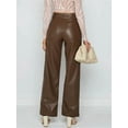 thumbnail image 6 of Female Leather Pants - High Waist Faux Leather Straight Leg Bell Bottom Flare Pants Brown L, 6 of 8