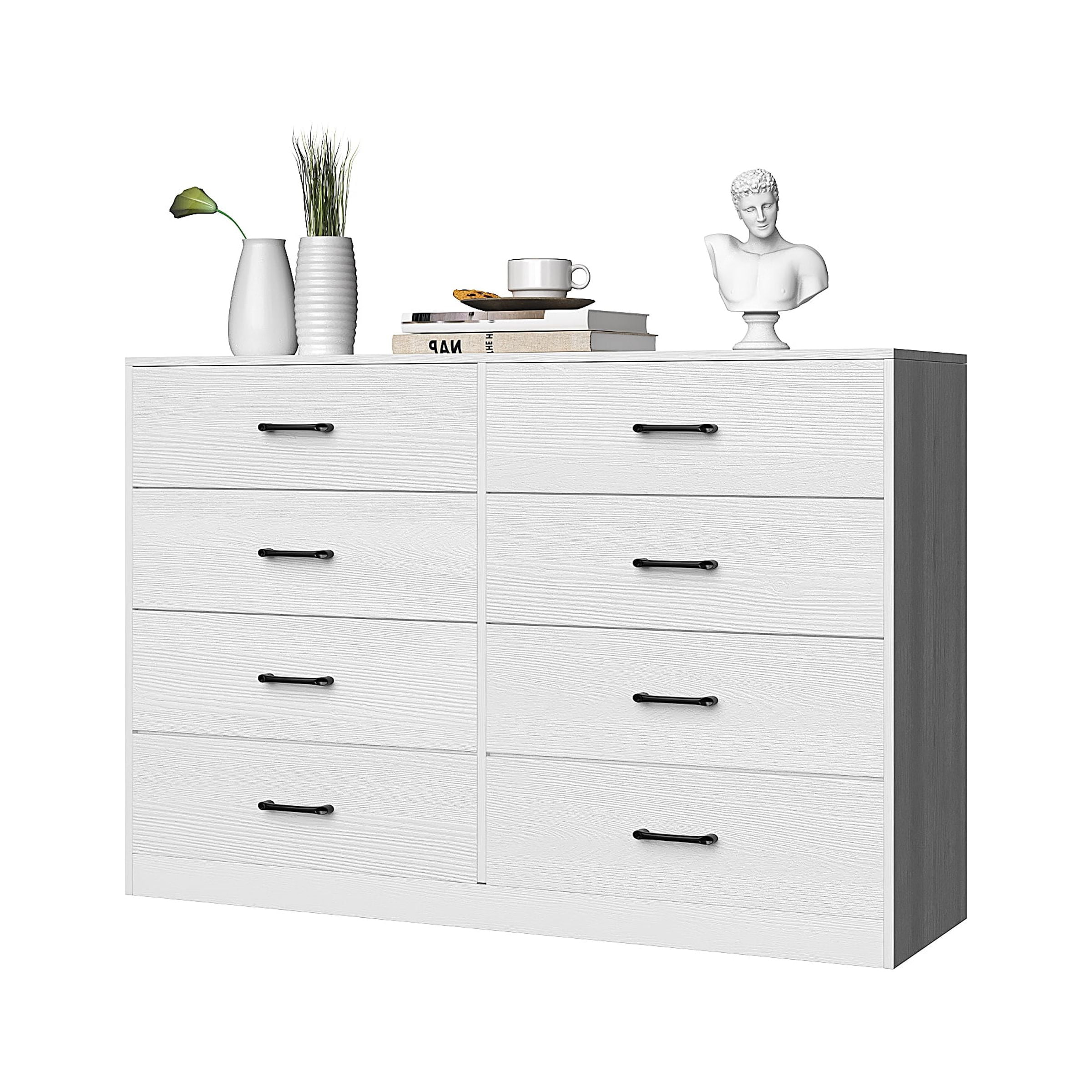 Ktaxon Wood Dresser for Bedroom, 8 Drawer Double Dresser with Metal Handles, 15.8" D x 57" W x 35" H, White