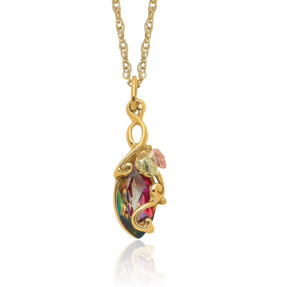 10K Solid Tri Color Pink White Yellow Black Hills Gold Mystic Topaz Chain Necklace
