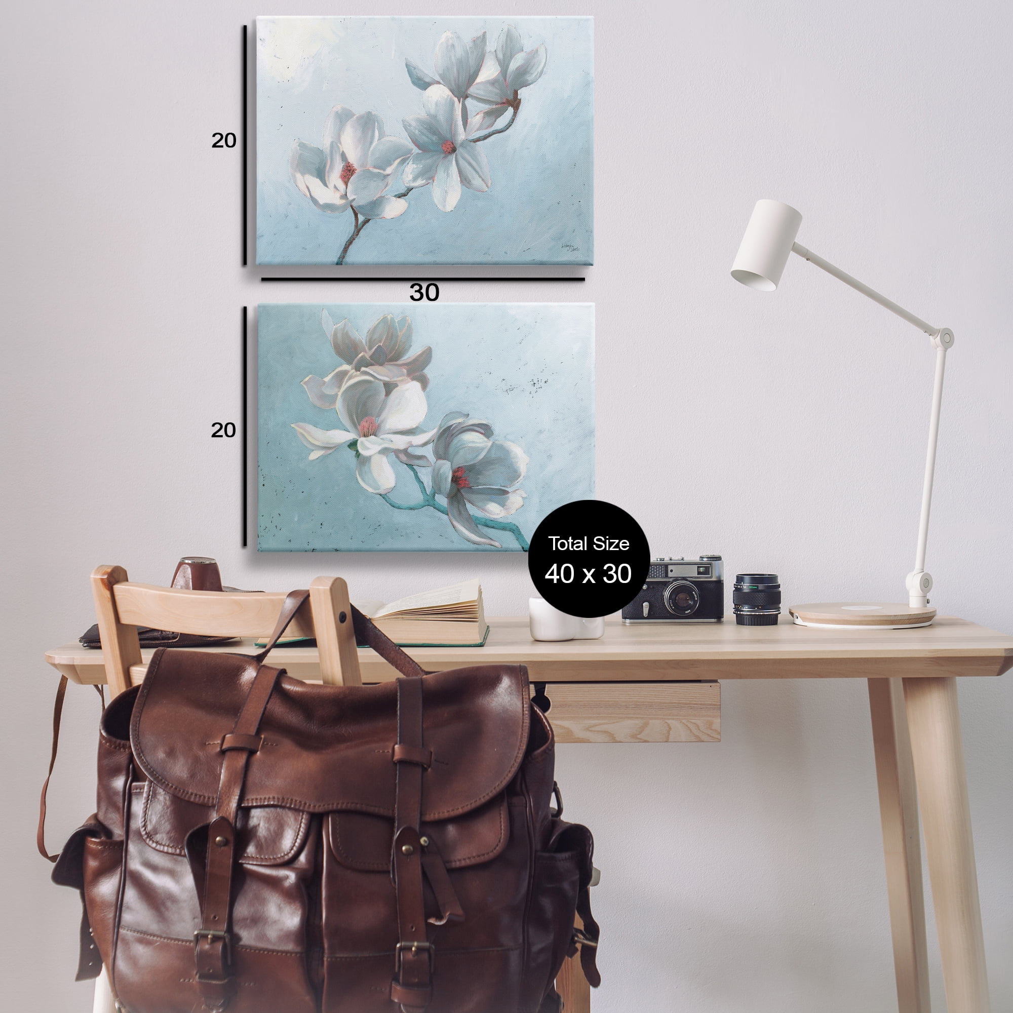 Stupell Industries Single Magnolia Branch Blossoms Plants & Flowers Painting Wrapped Canvas Art Print Wall Art, 30 x 20, Set of 2