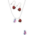 thumbnail image 2 of Delight Jewelry Silvertone Translucent Hot Pink & Blue Flying Butterfly Red Lucky Ladybug Necklace and Dangle Earrings Set, 2 of 6