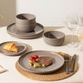 thumbnail image 5 of KINGSTONE 12 Piece Dinnerware Set, Solid Taupe Gloss Ceramic, Service for 4, Plates and Bowls Set, Dishwasher & Microwave Safe, 5 of 10