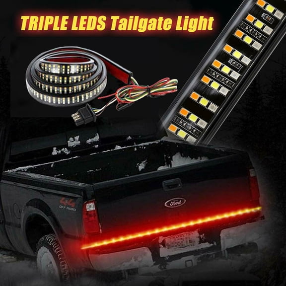 DODOING 60" Truck Tailgate Light Bar 3 Row LED Tailgate Light Strip with Red Running Brake Lights Turn Signal White Reverse Light