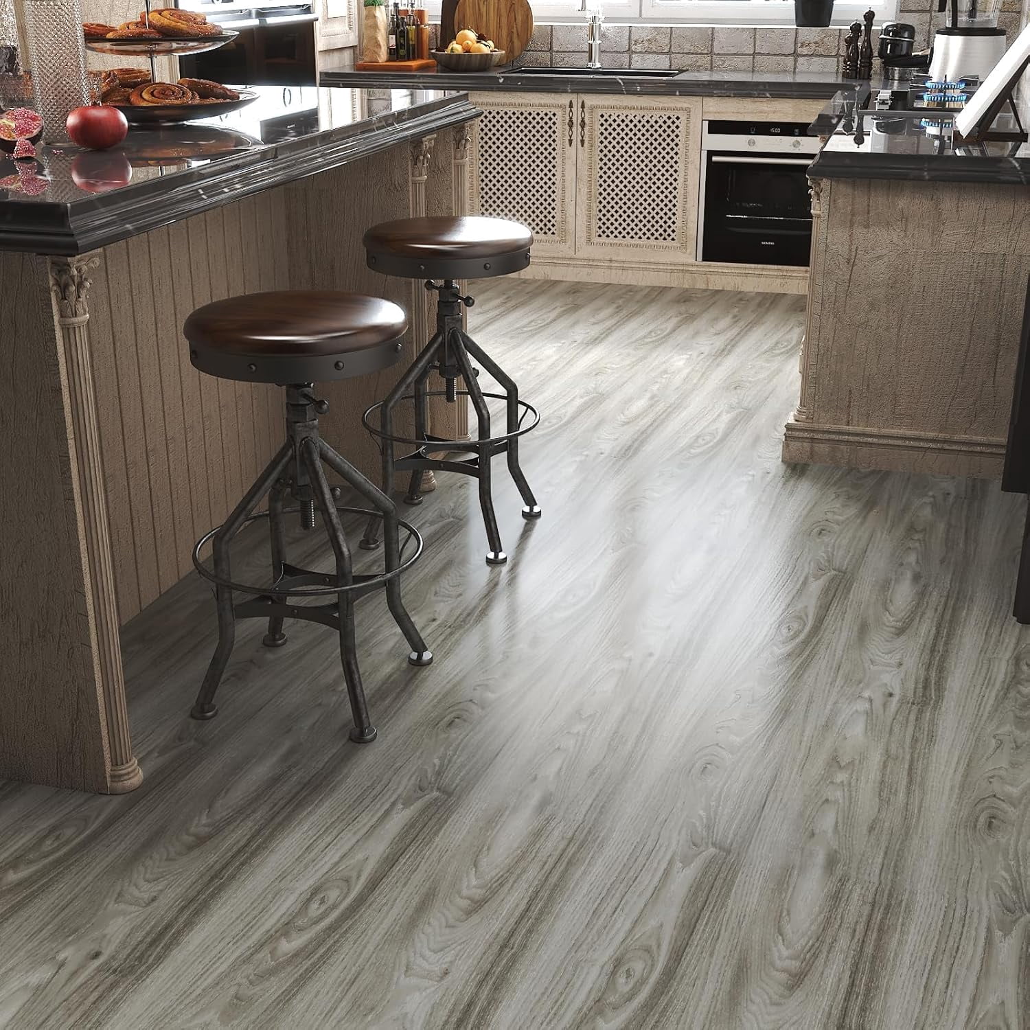Peel and Stick Wood Flooring Grey Wood Grain Vinyl Flooring Roll Peel and Stick Floor Tile Bathroom Kitchen Wooden Floor Planks Waterproof Self Adhesive Removable Foam Wall Paper 15.8"x80"