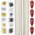 thumbnail image 1 of Cadenas de metal para decoración de uñas JIYIN, 12 tiras con caja dorada y plateada, 1 of 7