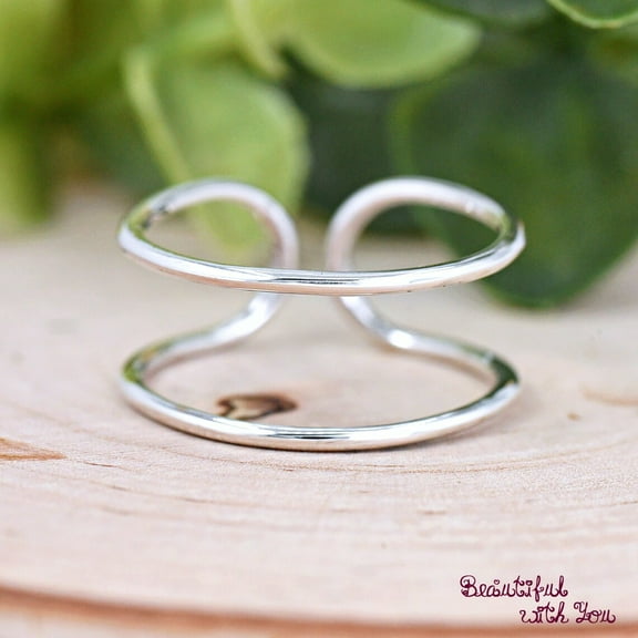 SS DESIGNS Double Lines Wire Style Adjustable Open Flexible Thumb Ring Solid 925 Sterling Silver Dainty Minimalist Design Everyday Jewelry