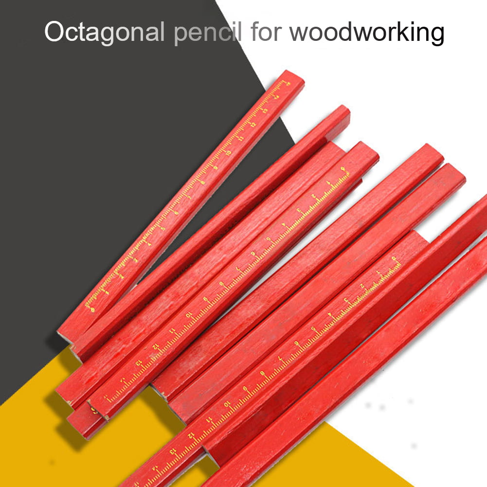 10Pcs Carpenters Pencils & Sharpener Set Bulider Wood Work Woodwork Marking 