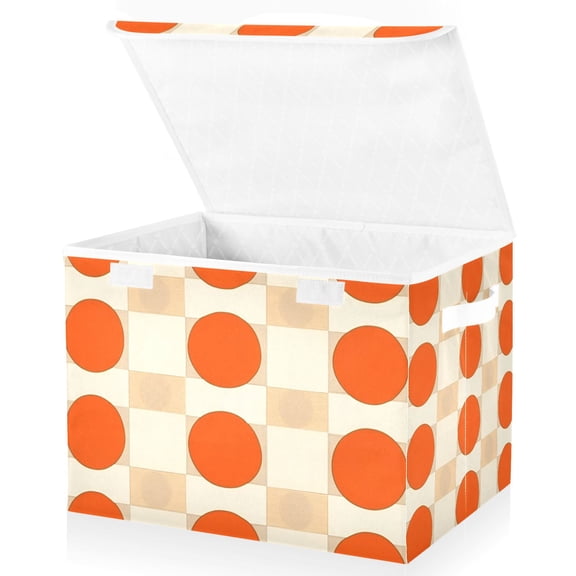 Yayeee Collapsible Cube Storage Bin with Lid Fabric Closet Decorative Basket with Handles, Orange Geometric Circles