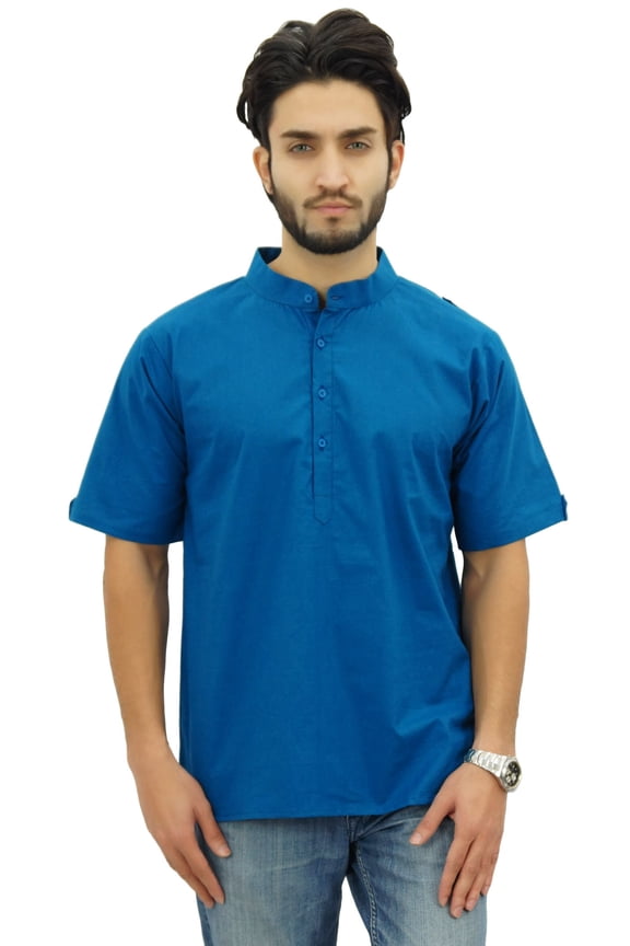 Men's Mandarin Collar Cotton Short Kurta Casual Ethnic Shirt-XX-Large