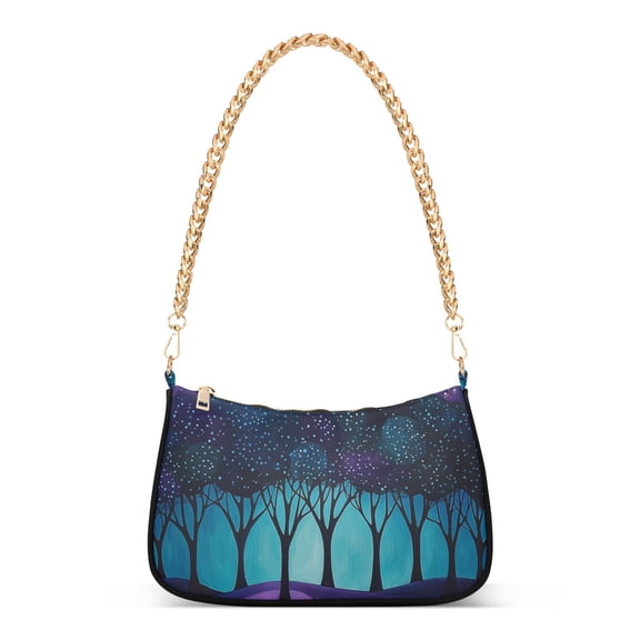FORMRS Womens Shoulder Bag with Chain Strap Clutch Purse Cute Tote Handbag, Purple Moonlight Forest