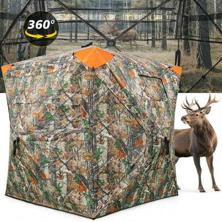 Hunting Blind with Full Open Door 360° See Throught Ground Blind for Deer Hunting Blaze Orange Safety Panels Portable Hunting Blind Camouflag