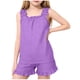thumbnail image 1 of Camisola de Cuello Redondo sin Mangas Casual Y Pantalones Cortos de Estilo de Chicas con Correas Y Doblados Acanalados, Tela Suave Transpirable, Traje de Dos Piezas de Color Sólido, 1 of 9