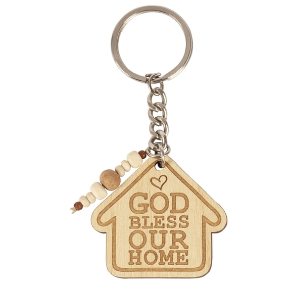 Inkdotpot Housewarming Keychain God Bless Our Home Wood Engraved Keychain Home Owner Gift